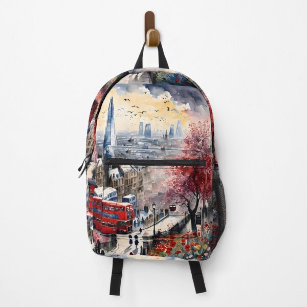 Item preview, Watercolour style London scene, iconic view of London skyline London Eye Big Ben The Shard designed and sold by Coolparrotgirl.