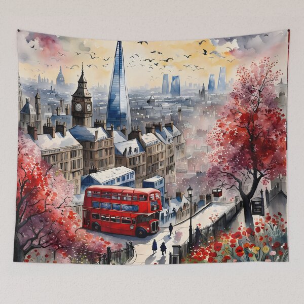 Item preview, Watercolour style London scene, iconic view of London skyline London Eye Big Ben The Shard designed and sold by Coolparrotgirl.
