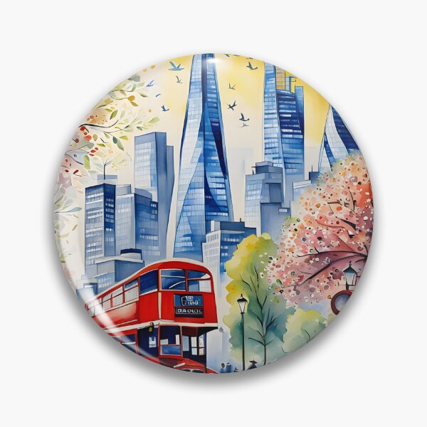 Item preview, Watercolour style London scene, iconic view of London skyline London Eye Big Ben The Shard designed and sold by Coolparrotgirl.