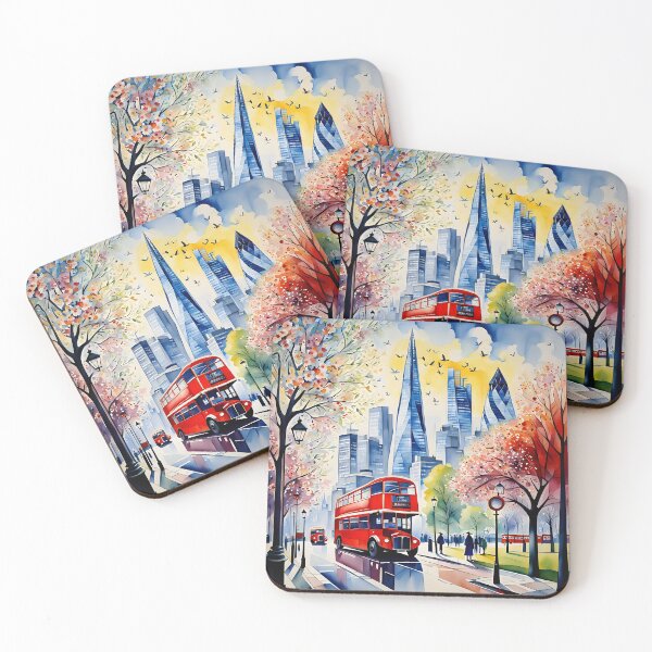 Item preview, Watercolour style London scene, iconic view of London skyline London Eye Big Ben The Shard designed and sold by Coolparrotgirl.