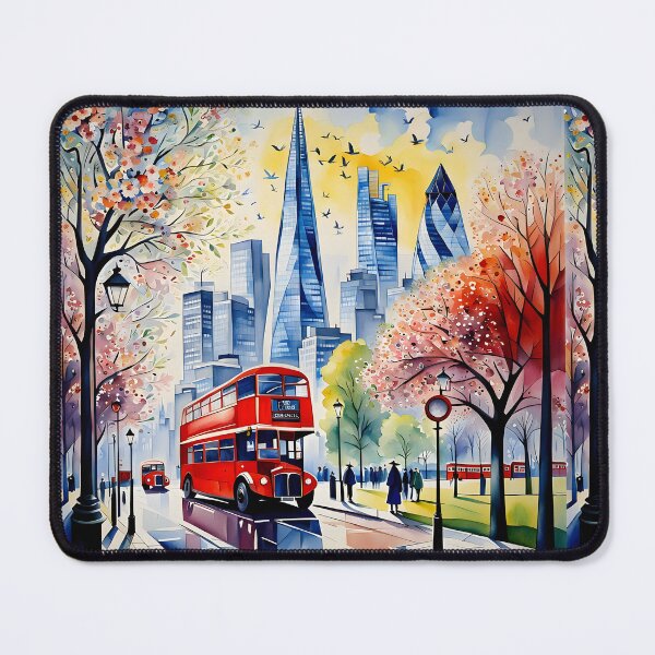 Item preview, Watercolour style London scene, iconic view of London skyline London Eye Big Ben The Shard designed and sold by Coolparrotgirl.
