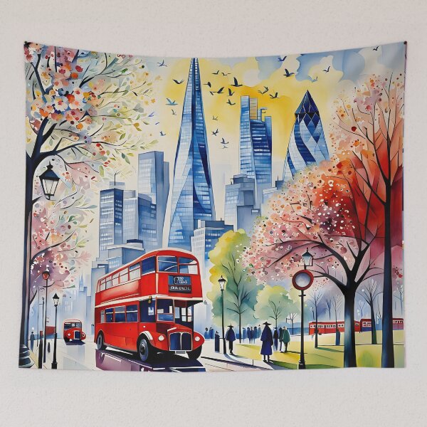 Item preview, Watercolour style London scene, iconic view of London skyline London Eye Big Ben The Shard designed and sold by Coolparrotgirl.