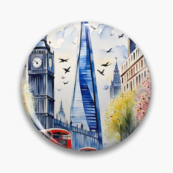 Item preview, Watercolour style London scene, iconic view of London skyline London Eye Big Ben The Shard designed and sold by Coolparrotgirl.