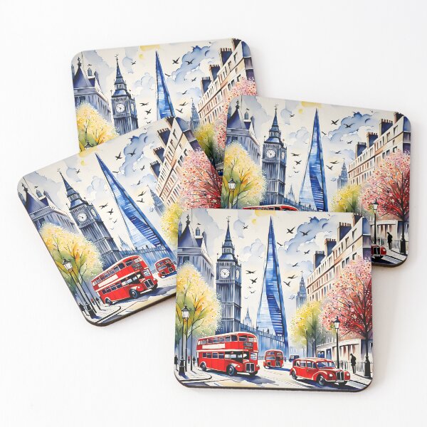 Item preview, Watercolour style London scene, iconic view of London skyline London Eye Big Ben The Shard designed and sold by Coolparrotgirl.