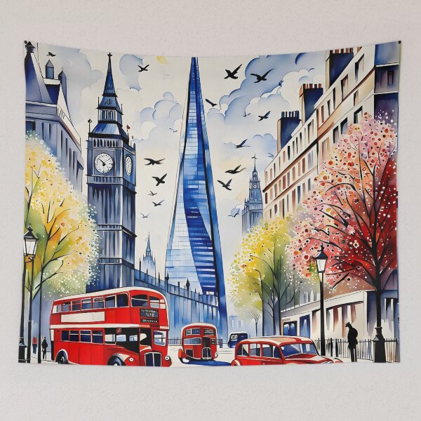 Item preview, Watercolour style London scene, iconic view of London skyline London Eye Big Ben The Shard designed and sold by Coolparrotgirl.