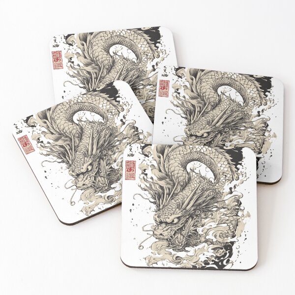 Item preview, Japanese Mythological Dragon Black and White designed and sold by InkDreamMotion.