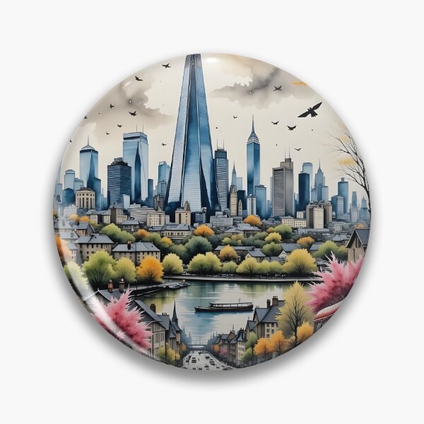 Item preview, Watercolour style London scene, iconic view of London skyline London Eye Big Ben The Shard designed and sold by Coolparrotgirl.