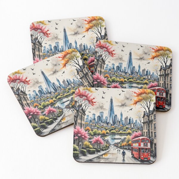 Item preview, Watercolour style London scene, iconic view of London skyline London Eye Big Ben The Shard designed and sold by Coolparrotgirl.