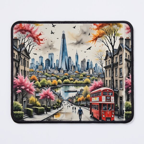 Item preview, Watercolour style London scene, iconic view of London skyline London Eye Big Ben The Shard designed and sold by Coolparrotgirl.