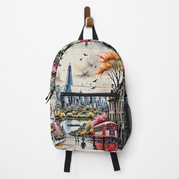 Item preview, Watercolour style London scene, iconic view of London skyline London Eye Big Ben The Shard designed and sold by Coolparrotgirl.