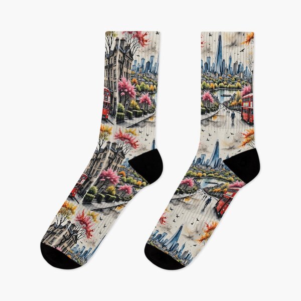 Item preview, Watercolour style London scene, iconic view of London skyline London Eye Big Ben The Shard designed and sold by Coolparrotgirl.