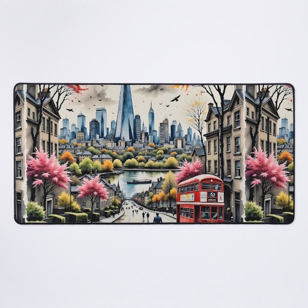 Item preview, Watercolour style London scene, iconic view of London skyline London Eye Big Ben The Shard designed and sold by Coolparrotgirl.