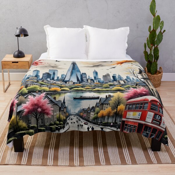Item preview, Watercolour style London scene, iconic view of London skyline London Eye Big Ben The Shard designed and sold by Coolparrotgirl.