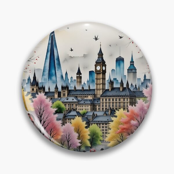 Item preview, Watercolour style London scene, iconic view of London skyline London Eye Big Ben The Shard designed and sold by Coolparrotgirl.