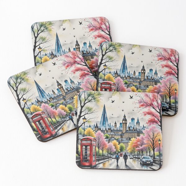 Item preview, Watercolour style London scene, iconic view of London skyline London Eye Big Ben The Shard designed and sold by Coolparrotgirl.