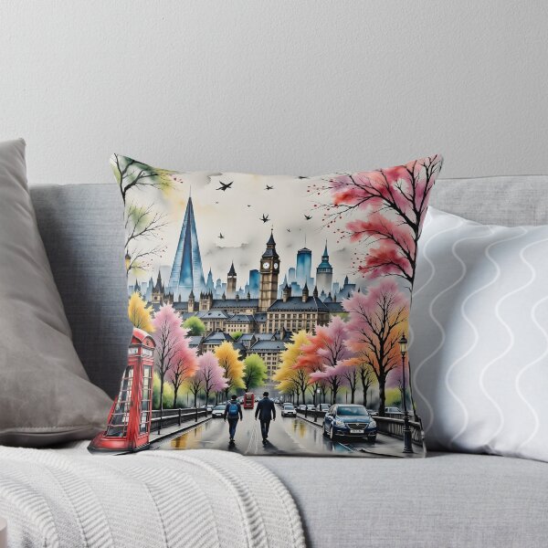 Item preview, Watercolour style London scene, iconic view of London skyline London Eye Big Ben The Shard designed and sold by Coolparrotgirl.