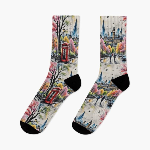 Item preview, Watercolour style London scene, iconic view of London skyline London Eye Big Ben The Shard designed and sold by Coolparrotgirl.