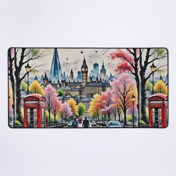 Item preview, Watercolour style London scene, iconic view of London skyline London Eye Big Ben The Shard designed and sold by Coolparrotgirl.