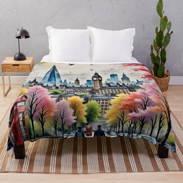 Item preview, Watercolour style London scene, iconic view of London skyline London Eye Big Ben The Shard designed and sold by Coolparrotgirl.