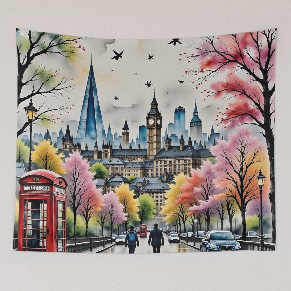 Item preview, Watercolour style London scene, iconic view of London skyline London Eye Big Ben The Shard designed and sold by Coolparrotgirl.