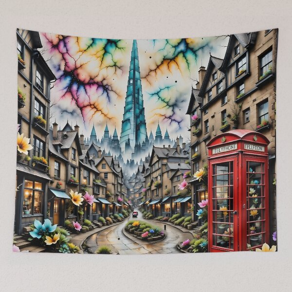 Item preview, Watercolour style London scene, iconic view of London skyline London Eye Big Ben The Shard designed and sold by Coolparrotgirl.