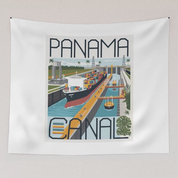 Item preview, Panama Canal Travel Poster Graphic – Modern Retro Vintage Shipping Print designed and sold by pod24.
