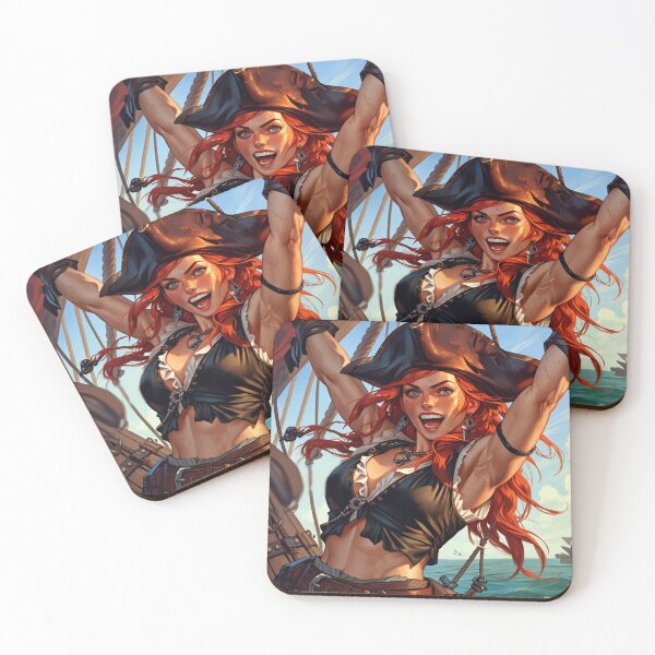 Item preview, Red Head Pirate Queen Anne Bonney vintage Anime Manga Illustration designed and sold by Vintage Designs +.