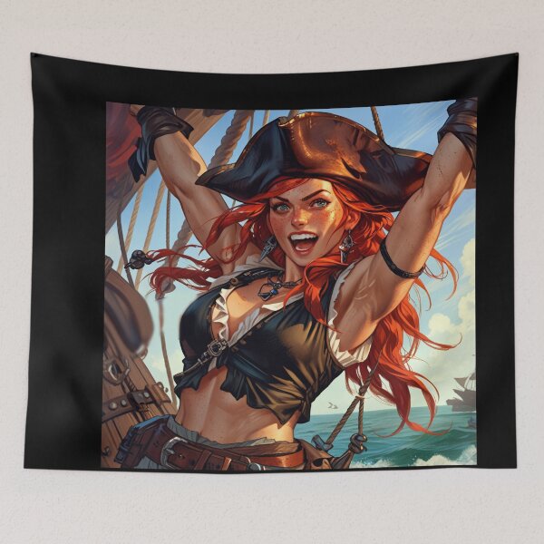Item preview, Red Head Pirate Queen Anne Bonney vintage Anime Manga Illustration designed and sold by Vintage Designs +.