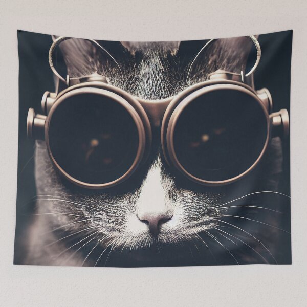 Item preview, The All-Knowing Steampunk Cat with Matching Goggles designed and sold by RK - Shop.