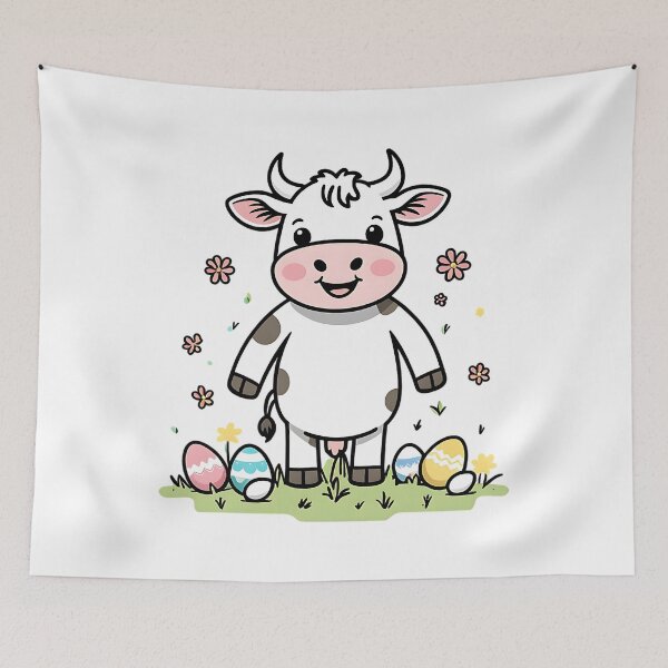Item preview, Cute Easter Cow With Easter Eggs designed and sold by DomTeesHaven.