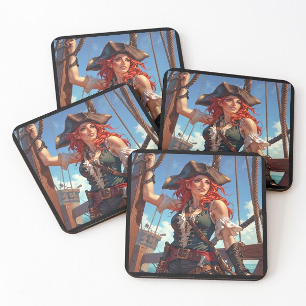 Item preview,  Red Head Pirate Queen Anne Bonney vintage Anime Manga Illustration designed and sold by Vintage Designs +.