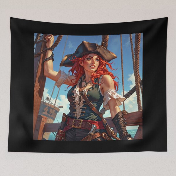 Item preview,  Red Head Pirate Queen Anne Bonney vintage Anime Manga Illustration designed and sold by Vintage Designs +.