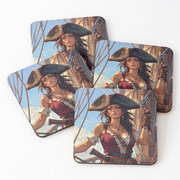 Item preview, Beautiful Dark Haired Pirate Queen Anne Bonney vintage Anime Manga Illustration designed and sold by Vintage Designs +.