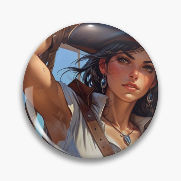 Item preview, Beautiful Dark Haired Pirate Queen Anne Bonney vintage Anime Manga Illustration designed and sold by Vintage Designs +.