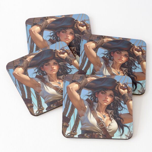 Item preview, Beautiful Dark Haired Pirate Queen Anne Bonney vintage Anime Manga Illustration designed and sold by Vintage Designs +.