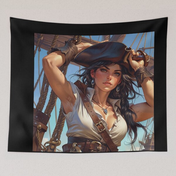 Item preview, Beautiful Dark Haired Pirate Queen Anne Bonney vintage Anime Manga Illustration designed and sold by Vintage Designs +.