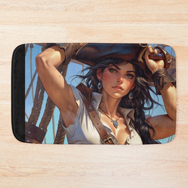 Item preview, Beautiful Dark Haired Pirate Queen Anne Bonney vintage Anime Manga Illustration designed and sold by Vintage Designs +.