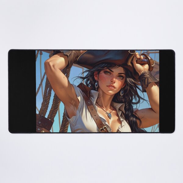 Item preview, Beautiful Dark Haired Pirate Queen Anne Bonney vintage Anime Manga Illustration designed and sold by Vintage Designs +.