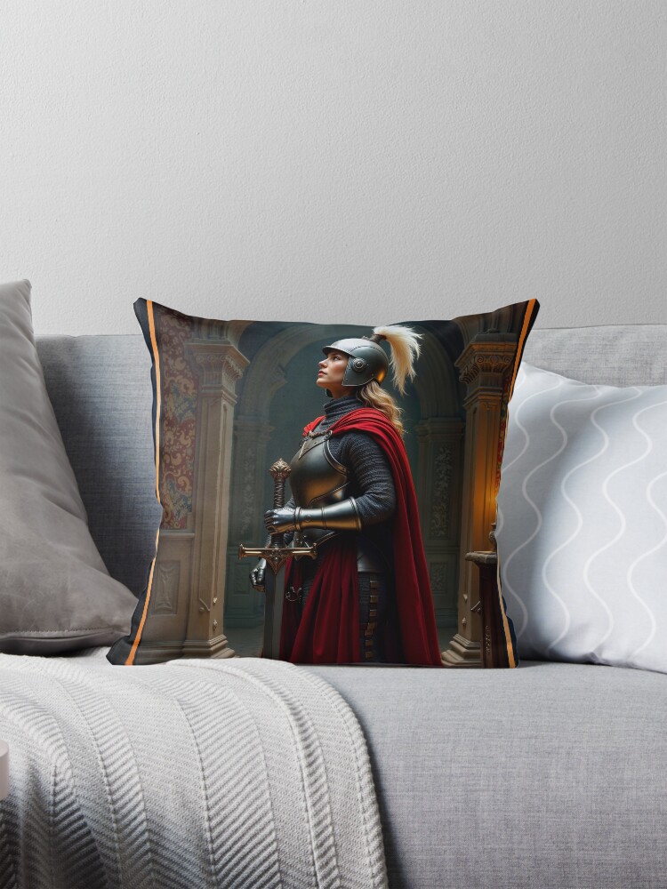 The Historical Joan of Arc Standing Within the Divine Celestial Light AI Concept Art by Xzendor7 Decorative Art Print Throw Pillow