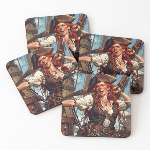 Item preview, Red Head Pirate Queen Anne Bonney vintage Anime Manga Illustration designed and sold by Vintage Designs +.