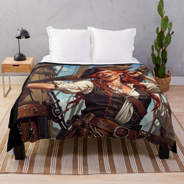 Item preview, Red Head Pirate Queen Anne Bonney vintage Anime Manga Illustration designed and sold by Vintage Designs +.