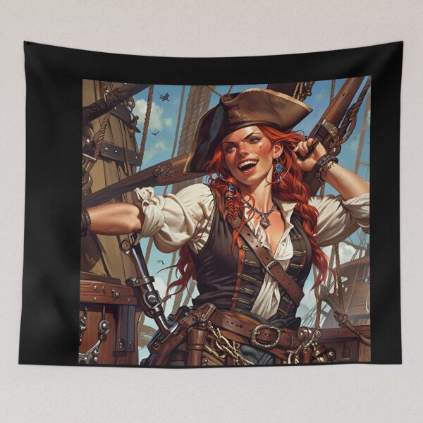 Item preview, Red Head Pirate Queen Anne Bonney vintage Anime Manga Illustration designed and sold by Vintage Designs +.