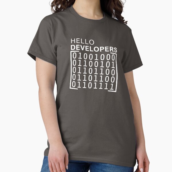 Item preview, Hello Developers T shirt, binary code salute! designed and sold by ShopVault.