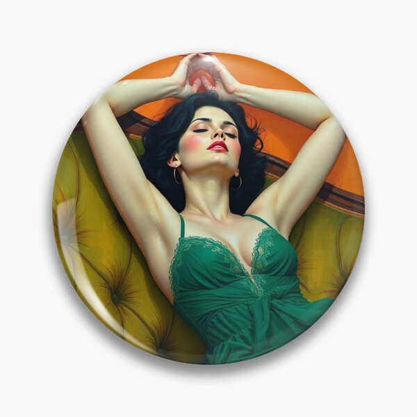 Item preview, Painting of a beautiful lady in a green dress reclining on her sofa designed and sold by Vintage Designs +.
