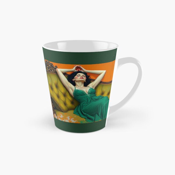 Item preview, Painting of a beautiful lady in a green dress reclining on her sofa designed and sold by Vintage Designs +.