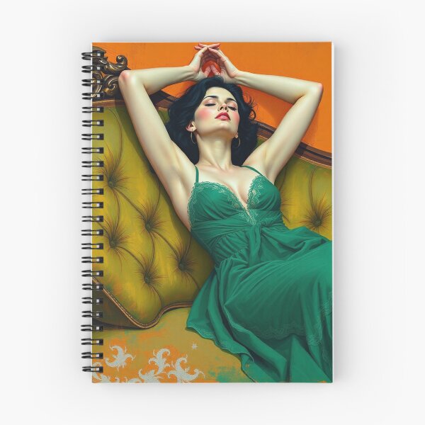 Item preview, Painting of a beautiful lady in a green dress reclining on her sofa designed and sold by Vintage Designs +.