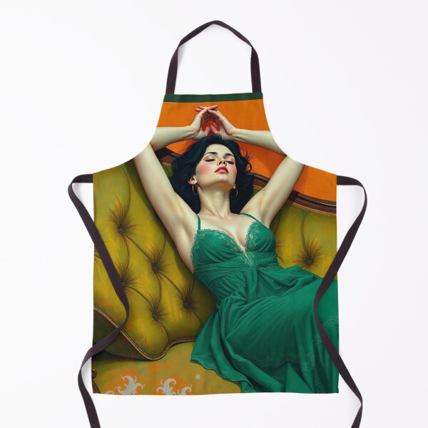 Item preview, Painting of a beautiful lady in a green dress reclining on her sofa designed and sold by Vintage Designs +.