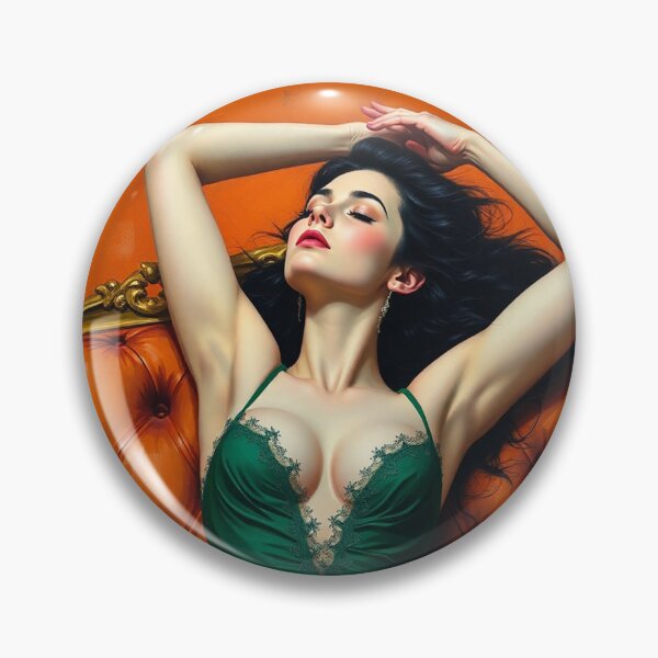 Item preview, Painting of a beautiful lady in a green dress reclining on her sofa designed and sold by Vintage Designs +.