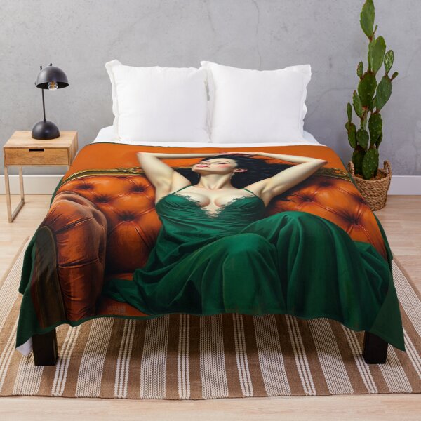 Item preview, Painting of a beautiful lady in a green dress reclining on her sofa designed and sold by Vintage Designs +.