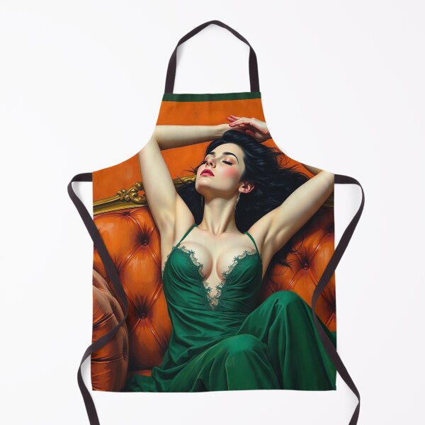 Item preview, Painting of a beautiful lady in a green dress reclining on her sofa designed and sold by Vintage Designs +.